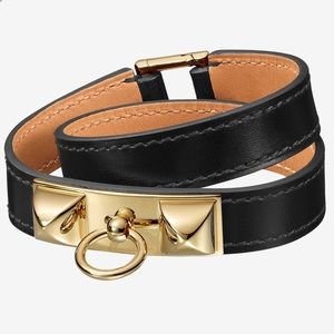 Hermès Rivale Double Tour bracelet, Black/Gold XS